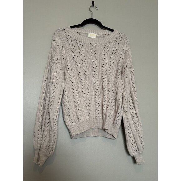 Nation Los Angeles Alpaca Women's Beige Blush Open Knit Pullover Sweater M - Picture 1 of 9